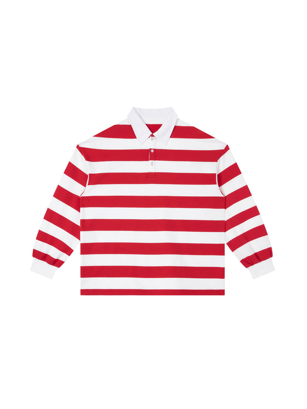 Color Block Polo Shirt - Red with White