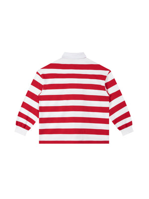 Color Block Polo Shirt - Red with White