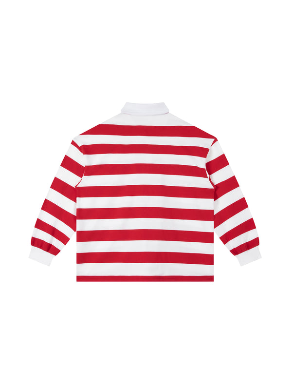 Color Block Polo Shirt - Red with White