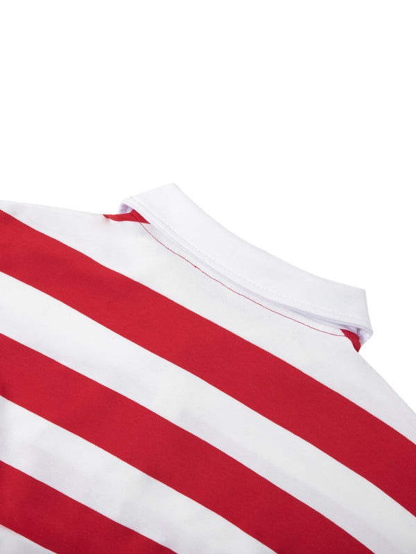 Color Block Polo Shirt - Red with White
