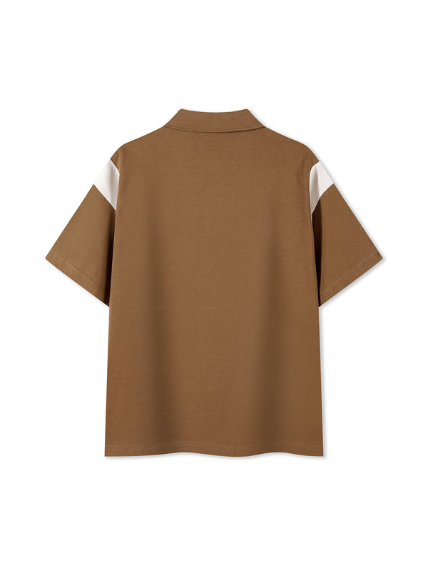 The Contrast Panel Polo — Brown