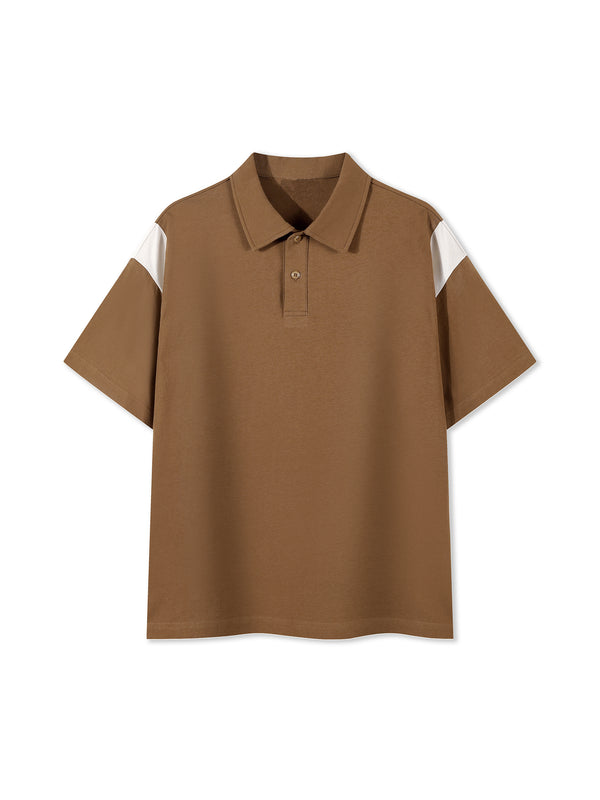 The Contrast Panel Polo — Brown
